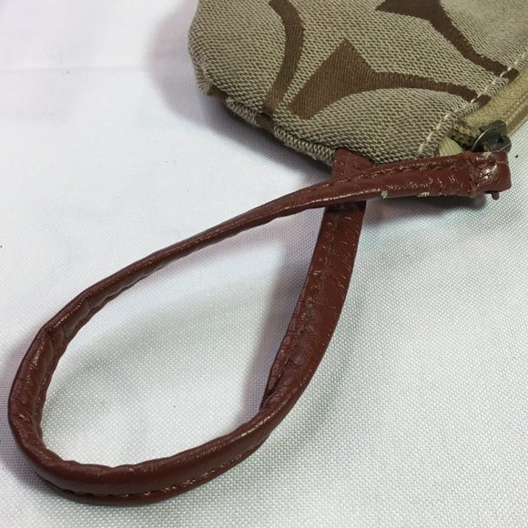 Coach Signature Tan & Black Wallet Wristlet Clutch 6x4 Zip Small Card Holder - Picture 5 of 7